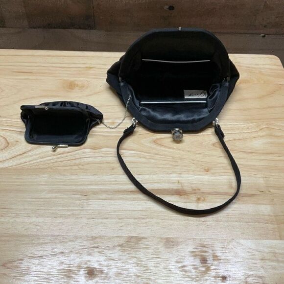 Garay Purse Clutch Inner Attached Coin Purse Black Wrist Hand Strap Snap Closure - Picture 3 of 12